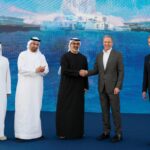 Disney CEO Bob Iger shakes hands with Abu Dhabi Crown Prince Sheikh Khaled bin Mohamed at the announcement of Disneyland Abu Dhabi. Accompanying them were Josh D’Amaro, chairman of Disney Experiences, Mohamed Abdalla Al Zaabi, group chief executive of Miral and Mohamed Khalifa Al Mubarak, chairman of the Department of Culture and Tourism. (Abu Dhabi Media Office)
